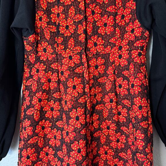 Vintage 60s Rae Dolls Red & Black Long Sleeved Turtleneck Maxi Dress Size Medium - Picture 4 of 6